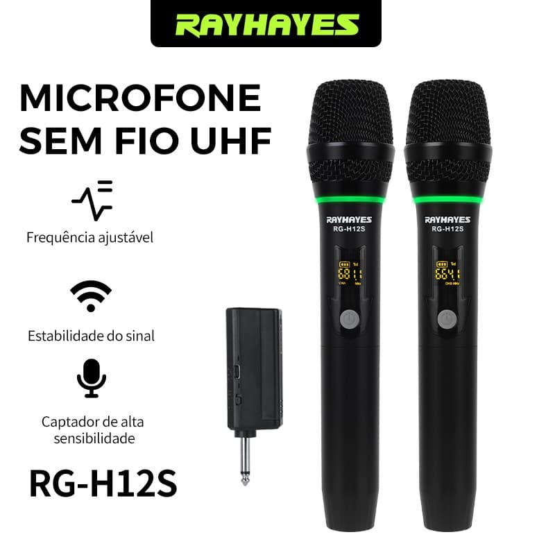 Microfone Sem Fio UHF Sem Fio Recarregável RG-H12S Para Karaokê Residencial Festa Em Casa