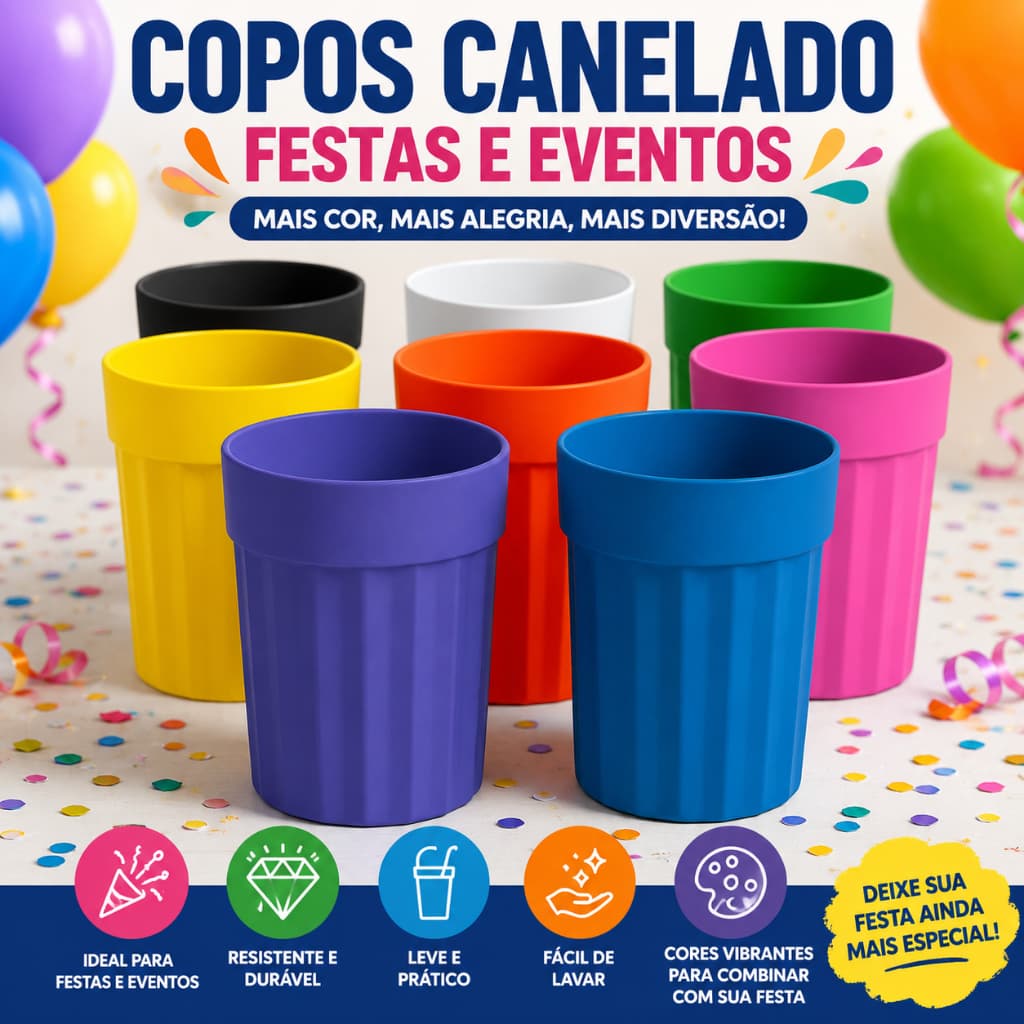 Kit 40 Copos Canelados Plástico Reutilizável 300ml