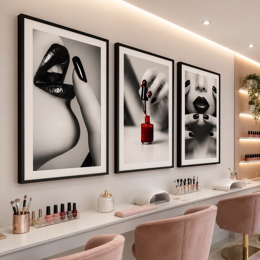 Quadros Decorativos  3 Peças Manicure Salao de Beleza Cabelereira Empreendedora Mulher Unha Esmalte