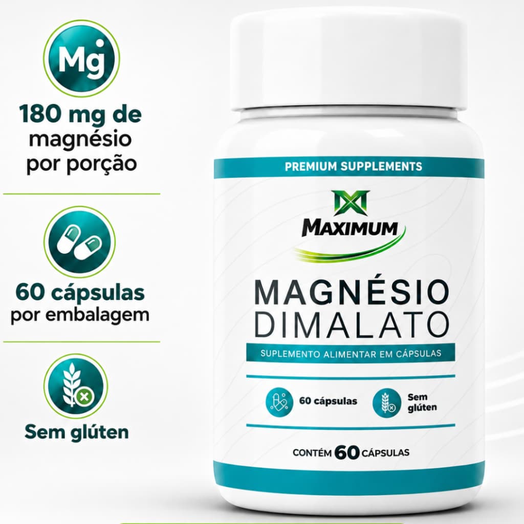 Magnésio Dimalato Maximum 60 Cápsulas 180mg Sem Glúten Suplemento Alimentar