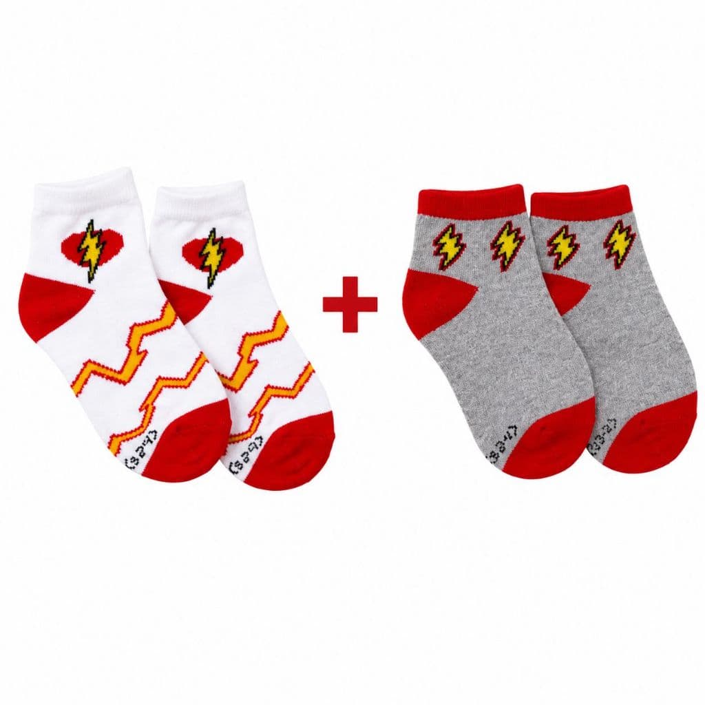 Combo 2 Pares Meia Infantil Cano Curto Super Herói Raio Menino Algodão Confortável Tamanho 23 ao 27