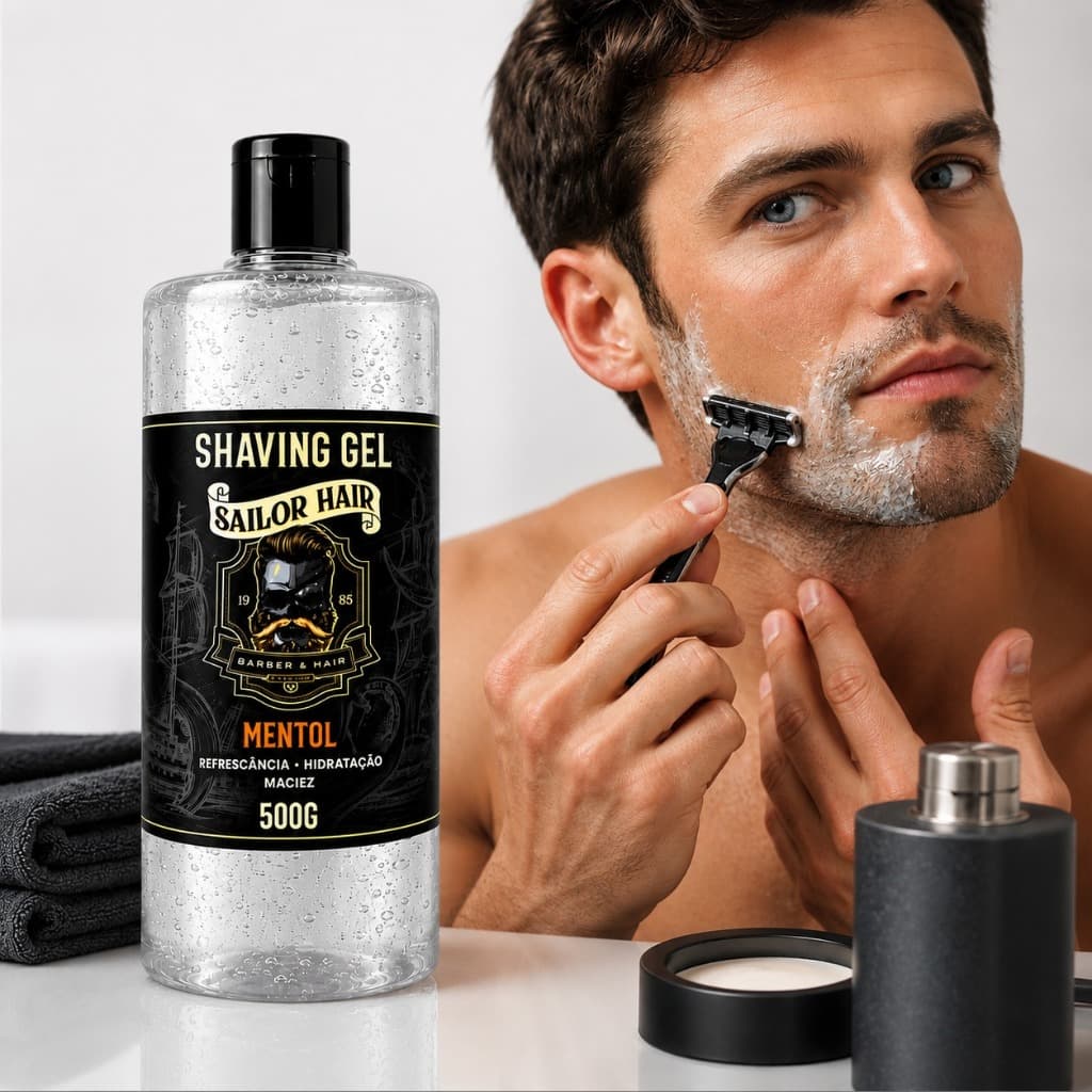 Shaving Em Gel 500ml Sailor Hair Menthol Pra Fazer Barba Pezinho E Navalhado Profissional