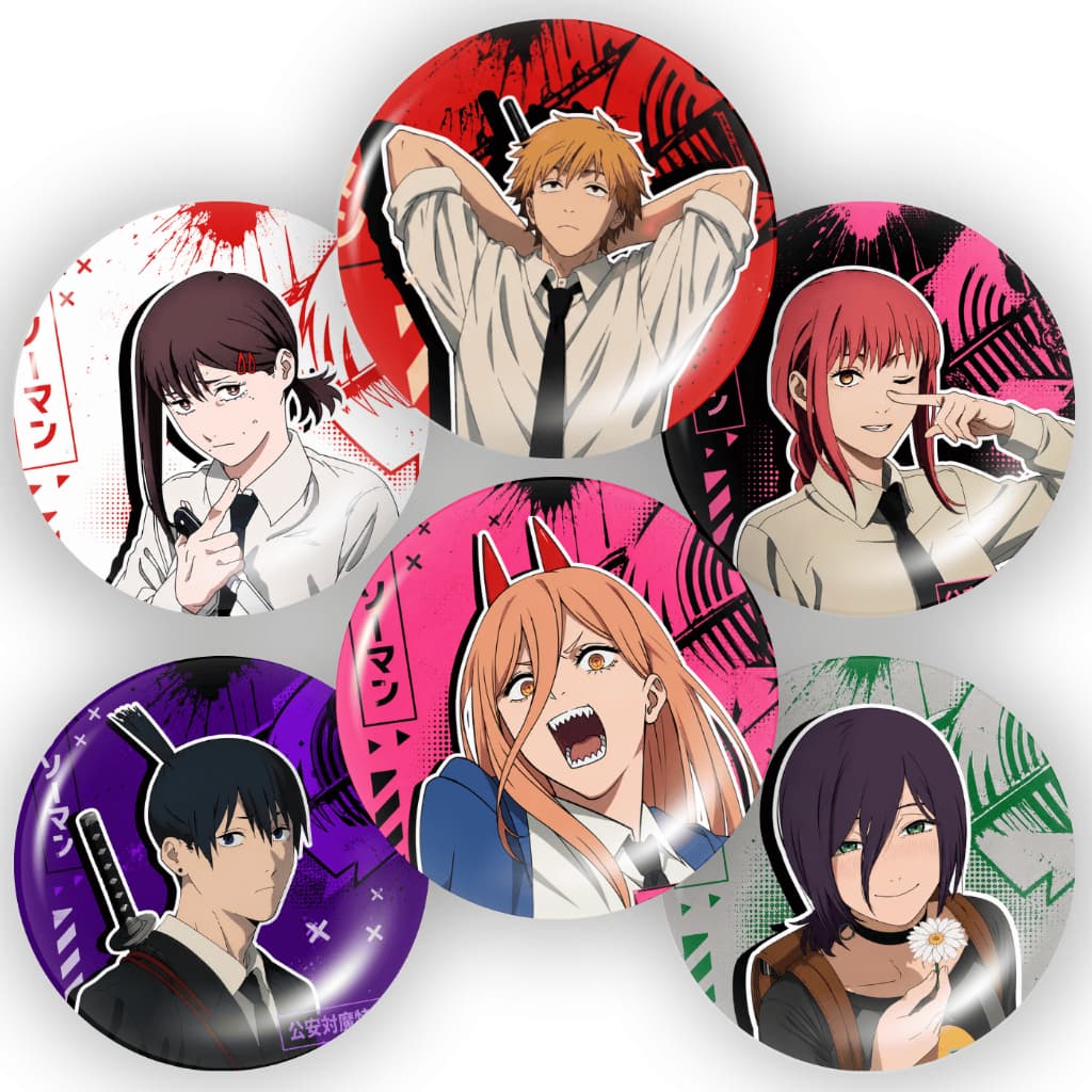 Kit 6 Bottons Chainsaw Man Broches Geek Otaku Denji Power Aki Makima Reze Kobeni Colecionável 45mm Anime