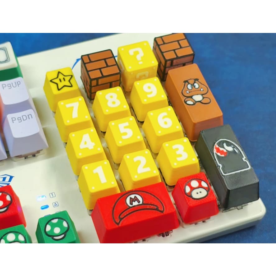 Kit Keycaps Teclado numerico completos + setas 21 peças - Teclas personalizadas para teclado mecânico - Mario World