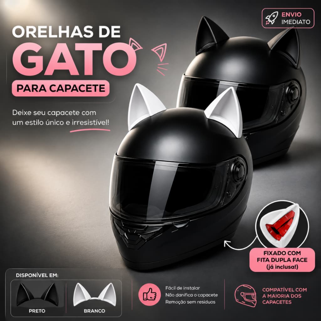 Orelha De Gato Kit 2un Acessório Moto Bike Fixar Capacete Dupla Face Orelinhas Orelhinha