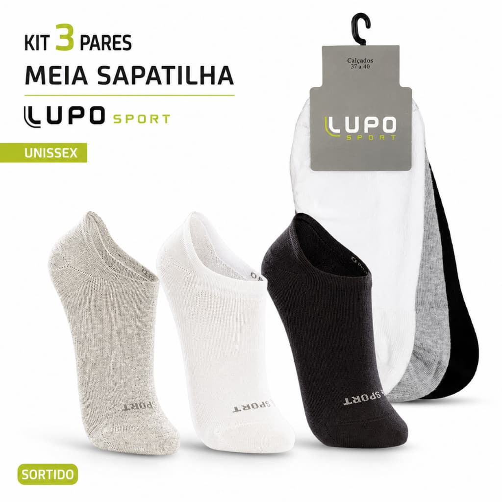 Meia Lupo Sapatilha Unissex 3270- Kit C/3 Pares