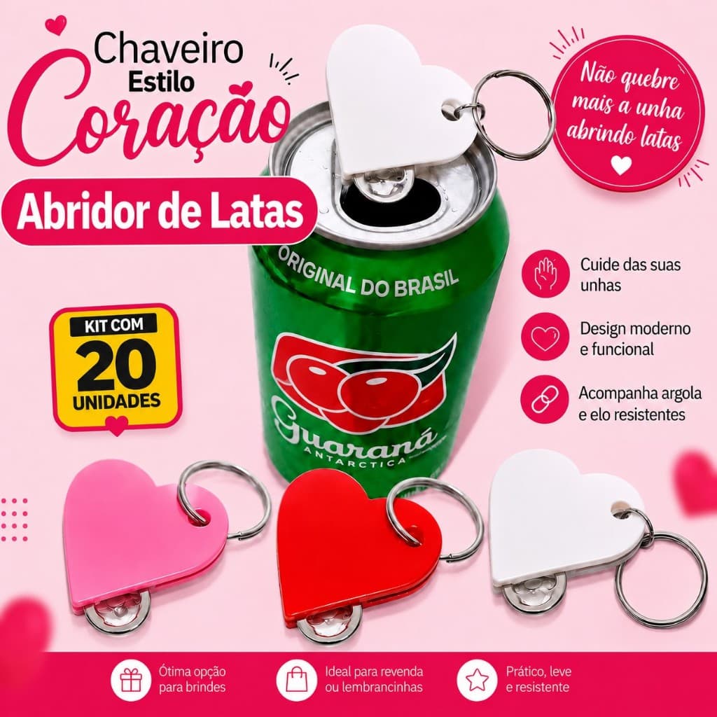 Chaveiro abridor de latas estilo coração para lembrancinhas , mimos, revenda, presentes e festas