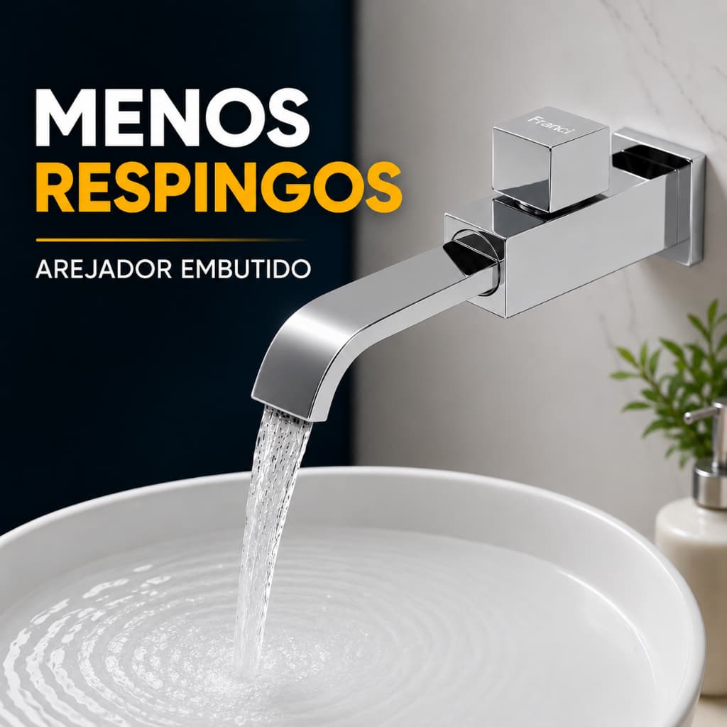 Torneira Banheiro Lavabo Parede Quadrada Longa Giro 360º Cromada Metal Estilo Industrial Arejador