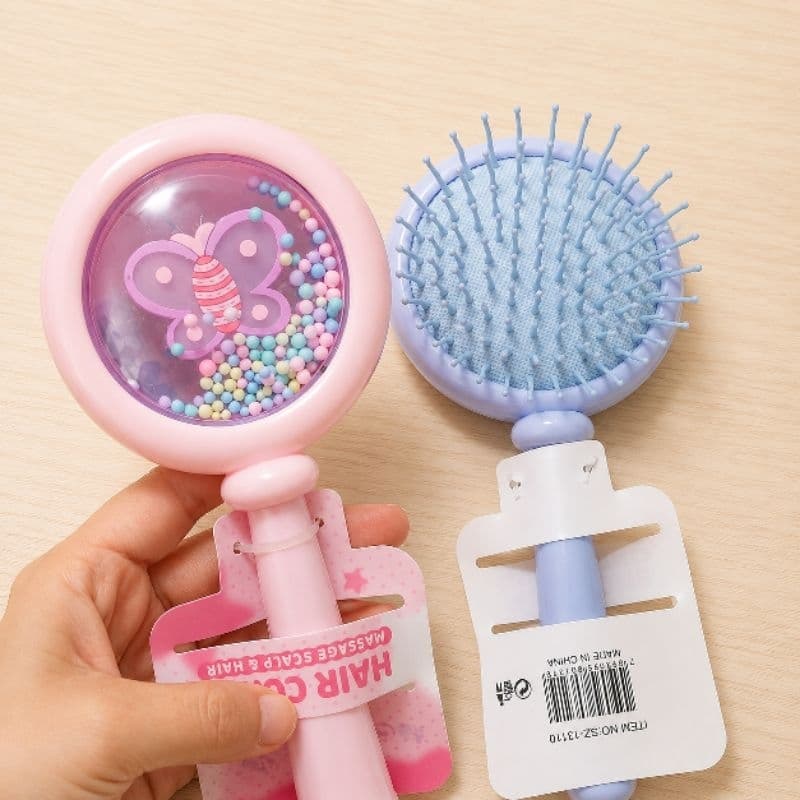 Escova de cabelo infantil 3D com bolinhas borboleta fofa massageador leve macia - SZ-13110