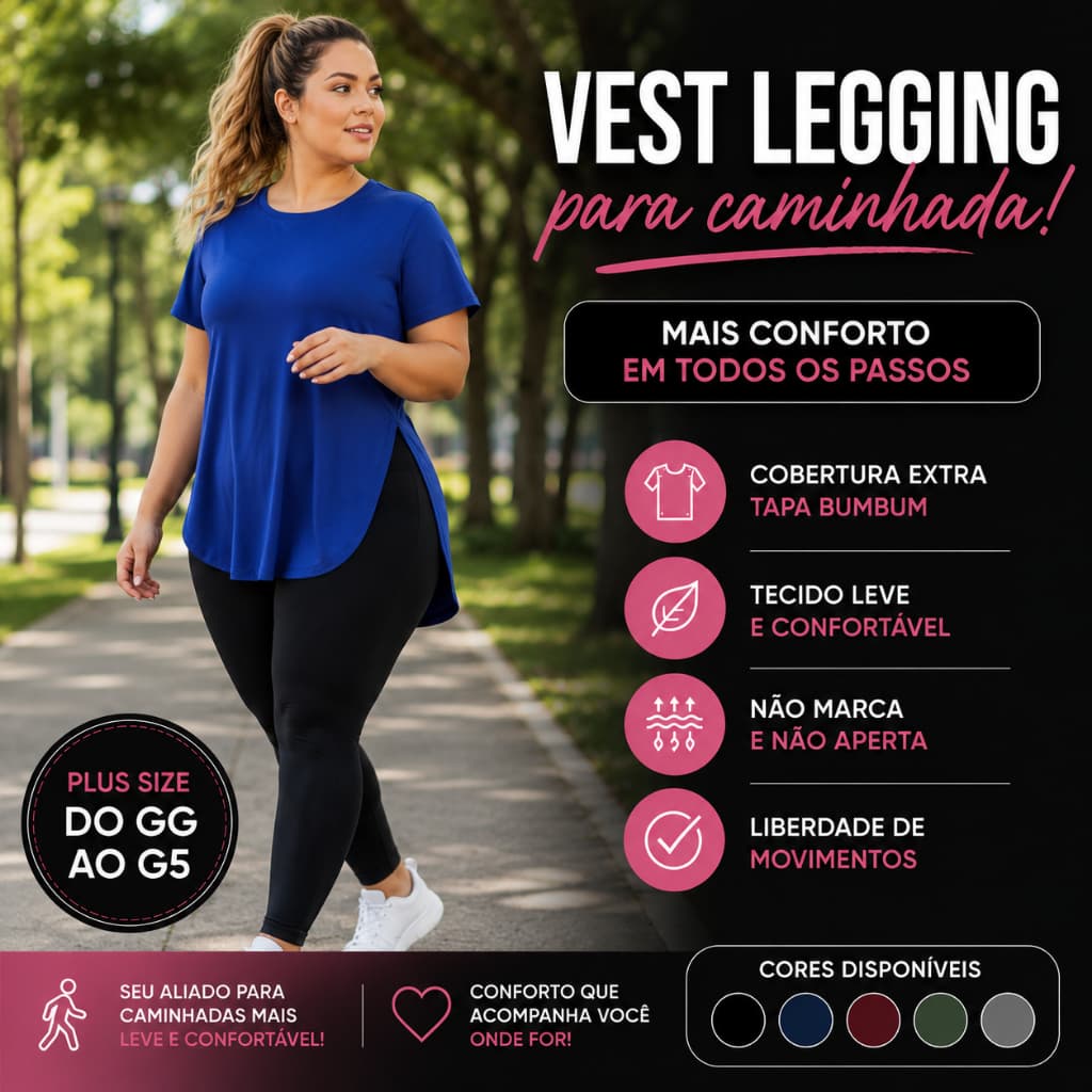 Vest Legging Plus Size Tapa Bumbum Feminina Alongada Confortável Confortavel  Academia GG ao G5