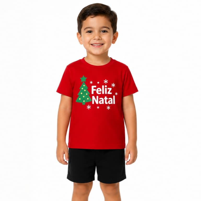 Conjunto Masculino Roupa Infantil Menino Natal c/Camiseta e Bermuda Premium Estiloso