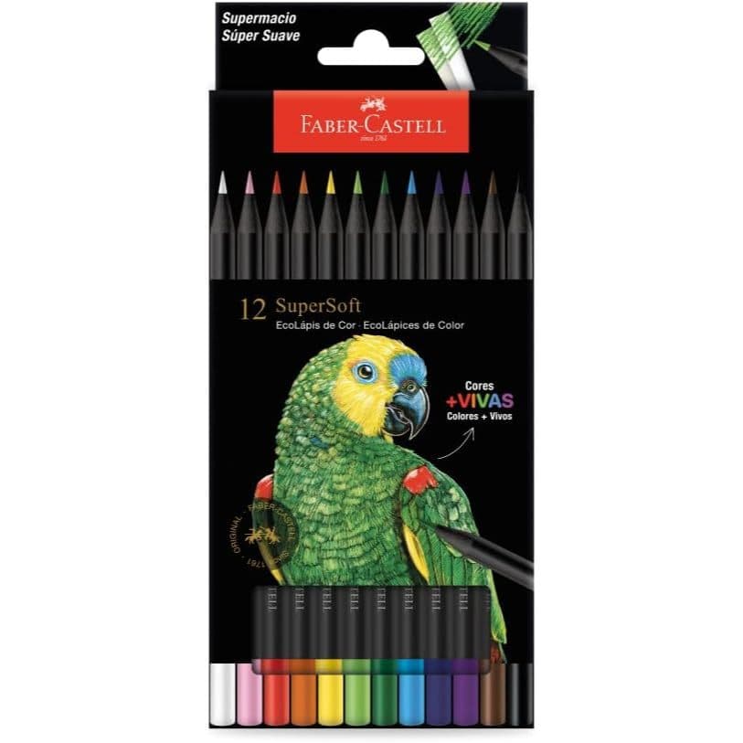Lapis de Cor SuperSoft Faber Castell Madeira Preta C/12 Cores