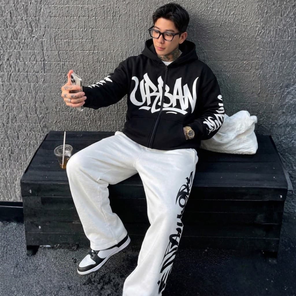 Conjunto Urban Kit Streetwear Dark Estilo de Rua Y2k Inverno Moletom e Calça