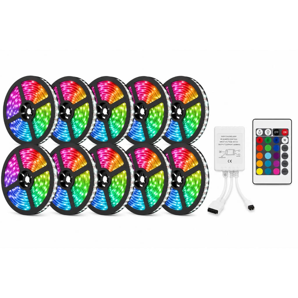 Kit 10 Fita Led RGB Com Controle e Controladora IP65 À Prova D'Água 3528