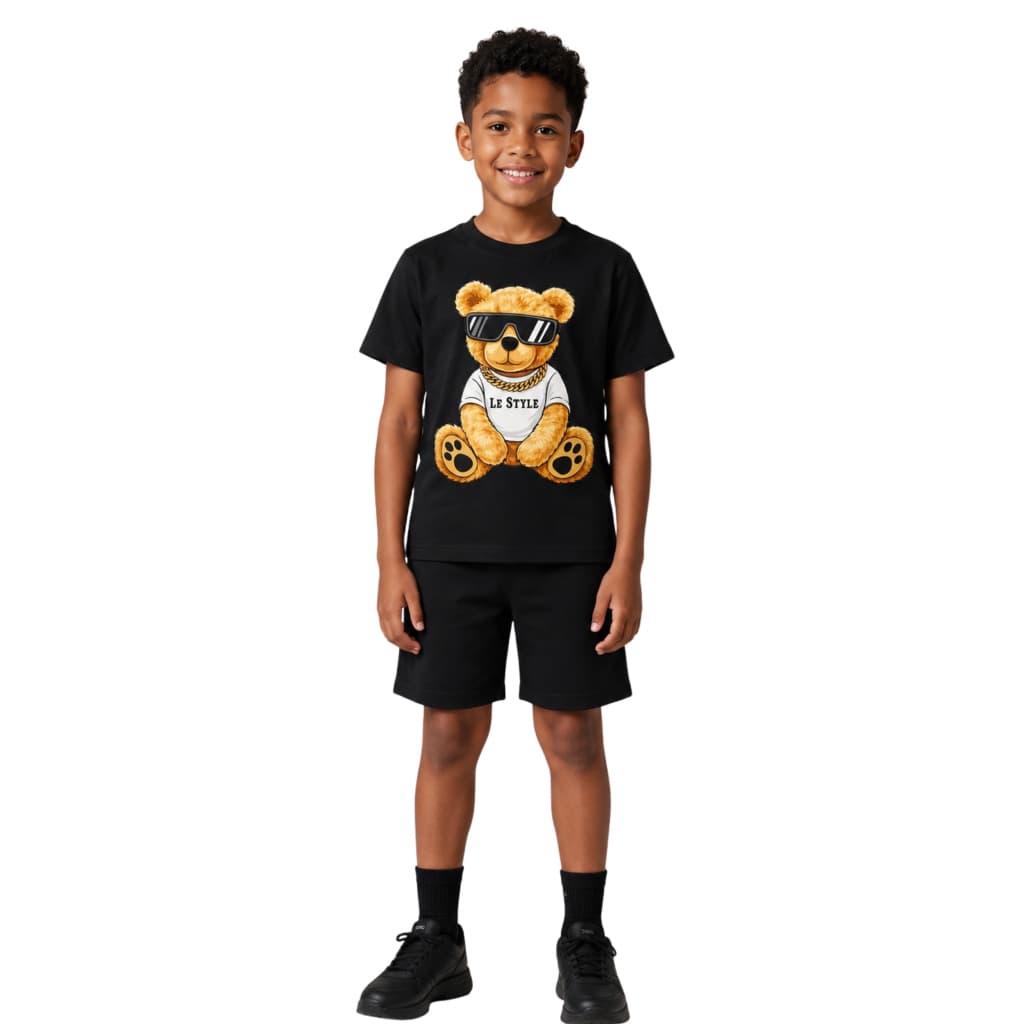 Kit 2 Peças Camiseta + Bermuda Conjunto Infantil Menino Estampa Urso Moda Casual Confortável Verão