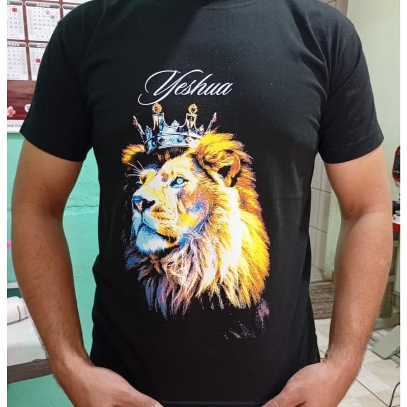 camiseta preta leão da tribo de mudar, camisa moda evangélica.