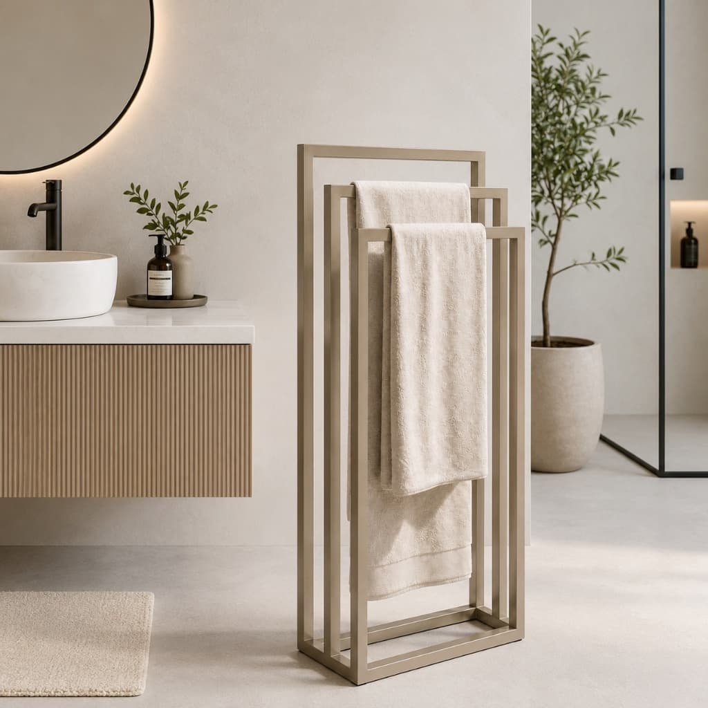 Porta Toalhas 3EM1 De Chão | Banheiro, Salão, Piscina | Aço 15x15 - Pintura Eletroestática | Diversas Cores - Moffer