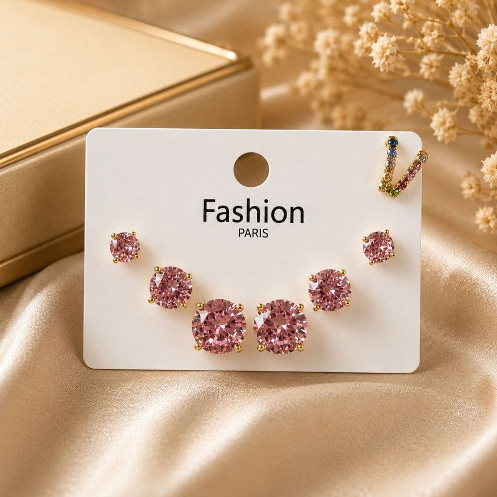 Brinco Banhado a Prata 925 Feminino 3 Pares Banhado a Ouro 18K + Piercing Fake