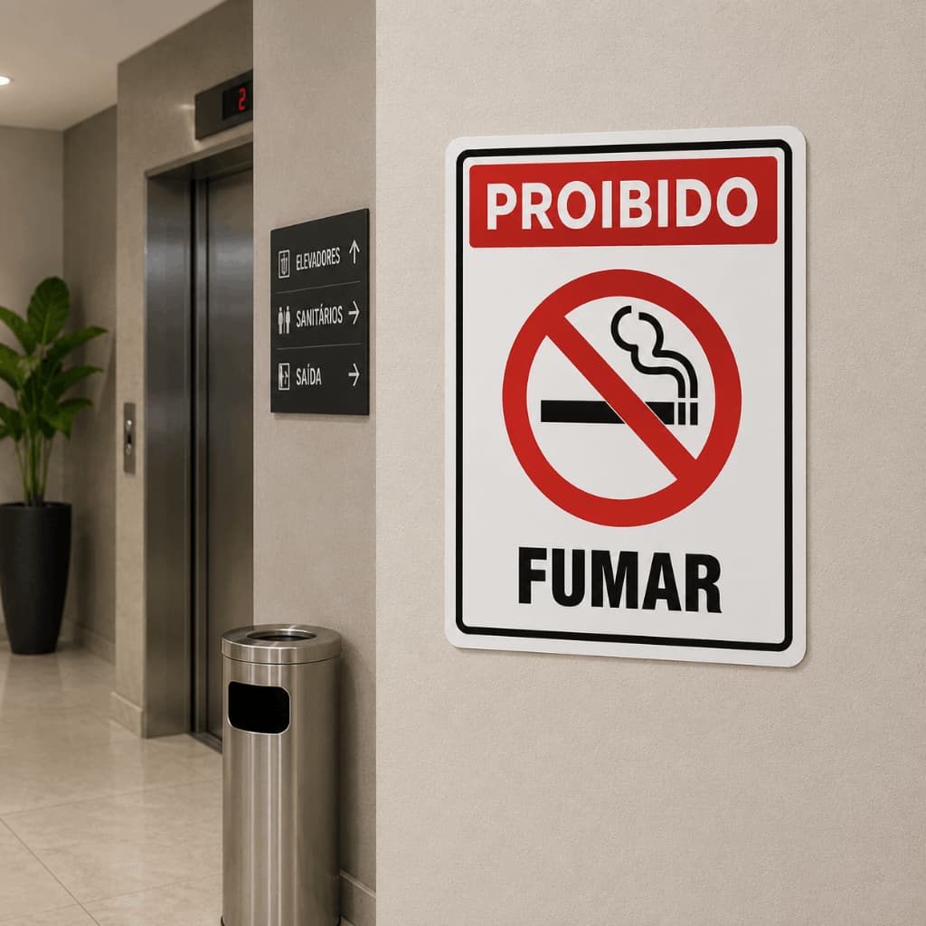 Placa Adesiva Proibido Fumar Sinalização para Loja Clínica Hotel Prédio Recepção e Corredor