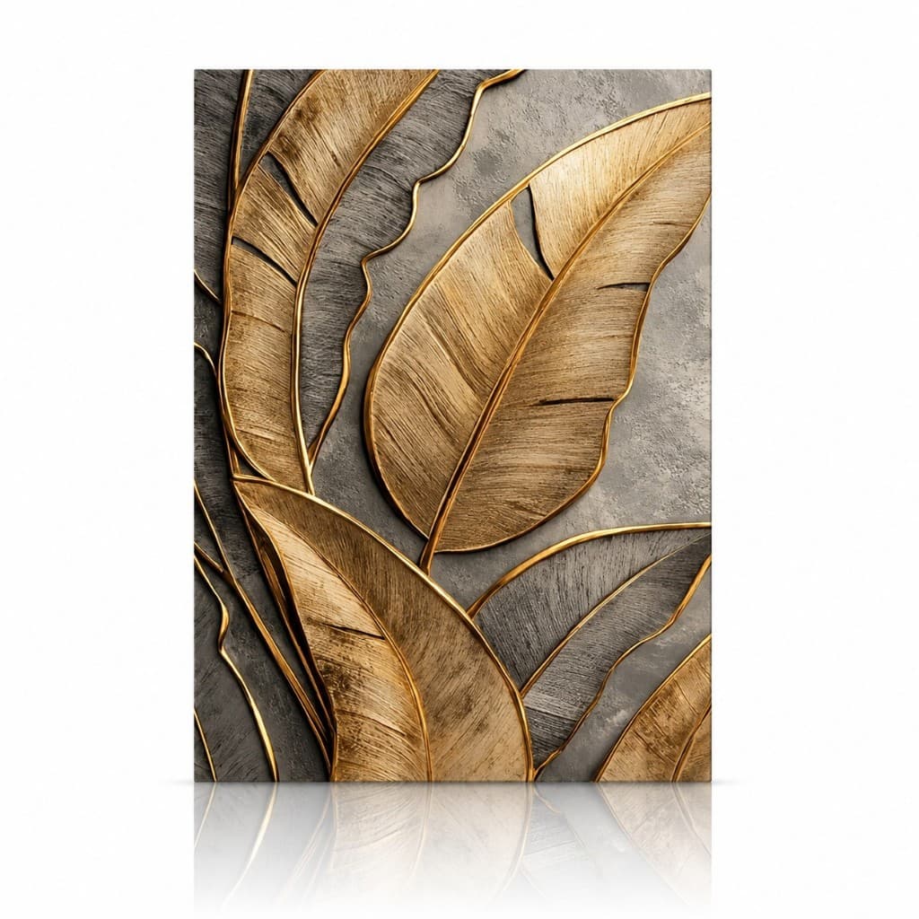 Quadro decorativo Grande Folhas douradas Decoração moderna gold