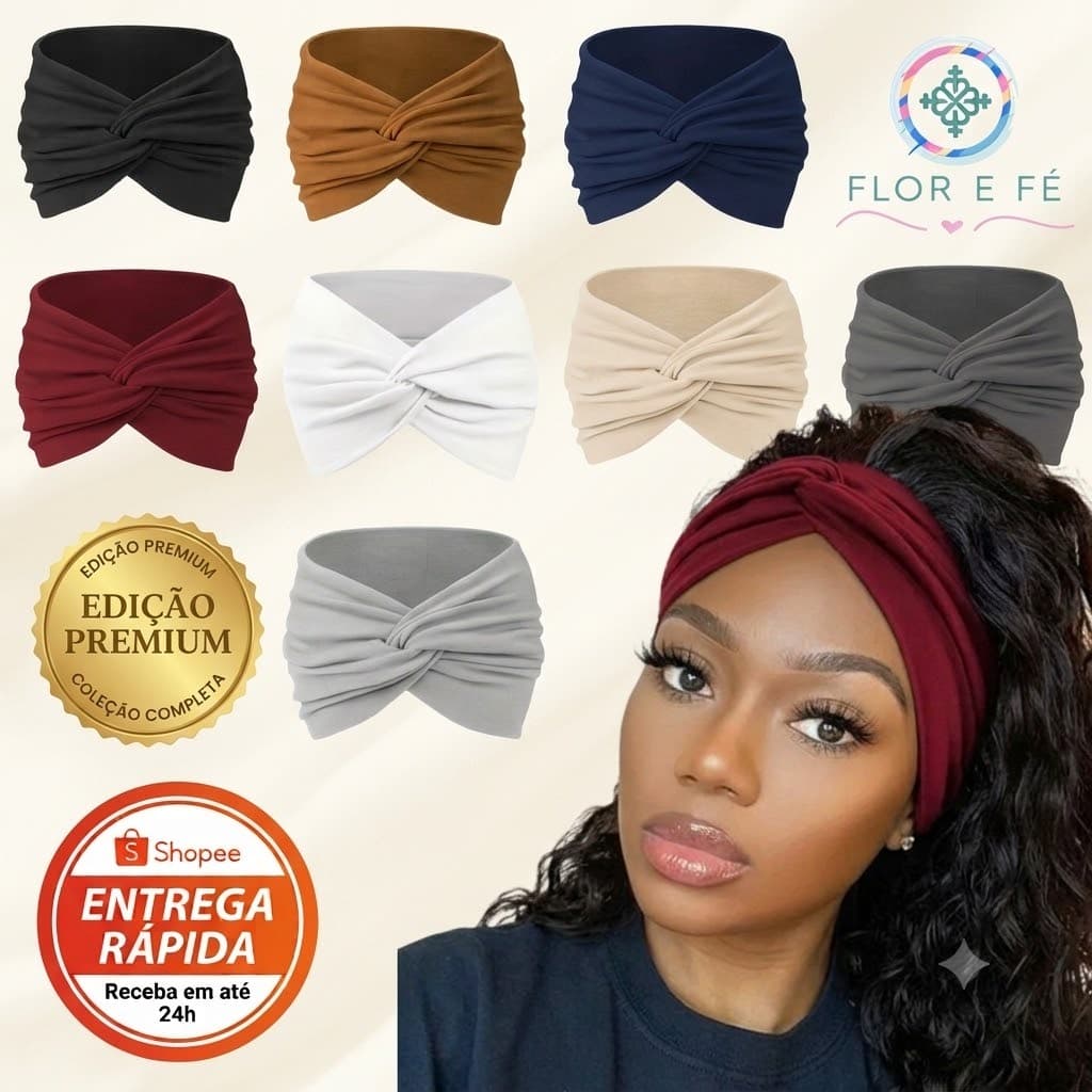 Faixa Turbante de Cabelo Larga Branca Preta Branca Marrom Terracota Azul Marinho Azul Royal Amarela Rosa Roxa Verde