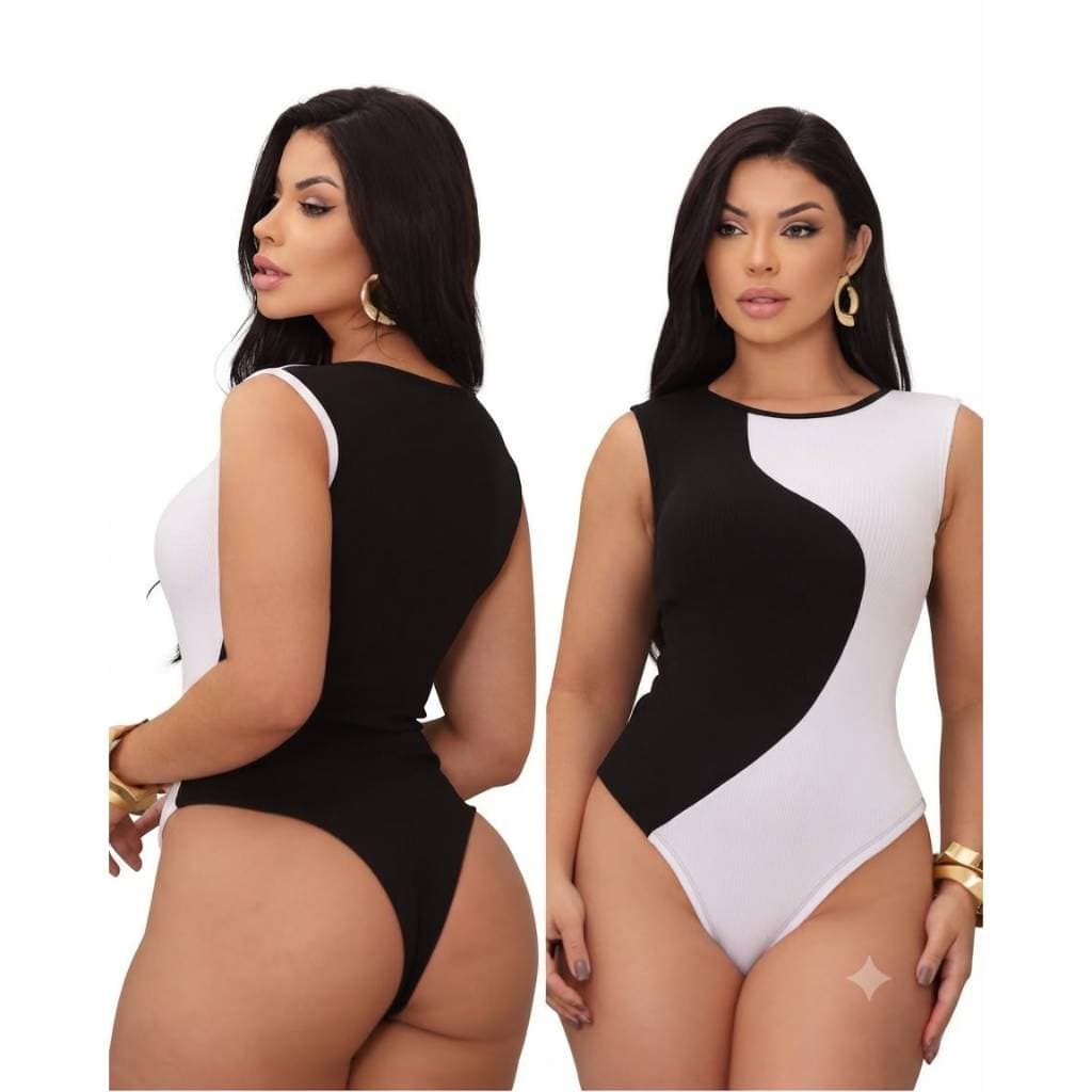 Body Feminino Bicolor Canelado Regata Gola Careca Moda Verão Blogueira P M G GG