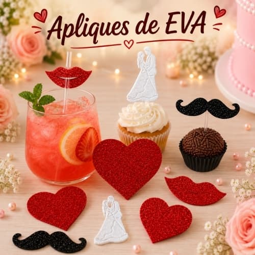 Kit Apliques de EVA com Glitter Namorados, Noivos, Despedida de Solteiro,. Festa, Bodas. Casamento, Scrapbook, Decoração