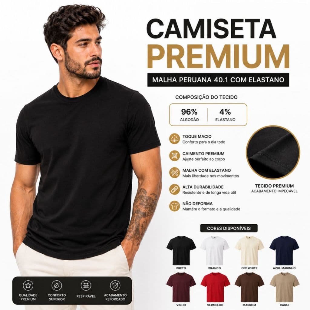 Camiseta T-Shirt Cotton Peruano Lisa Masculina