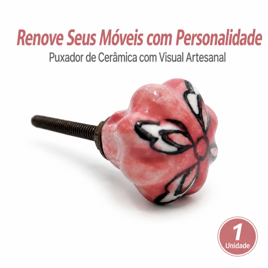 Puxador Cerâmica Retrô Rosa Floral Gaveta Armário Porta