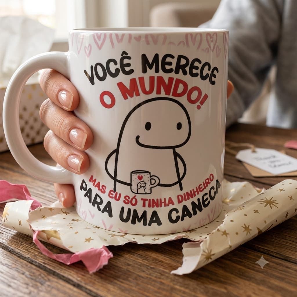 Caneca Personalizada Meme Flork - Você Merece o Mundo Mas Eu Só Tenho Dinheiro para uma Caneca