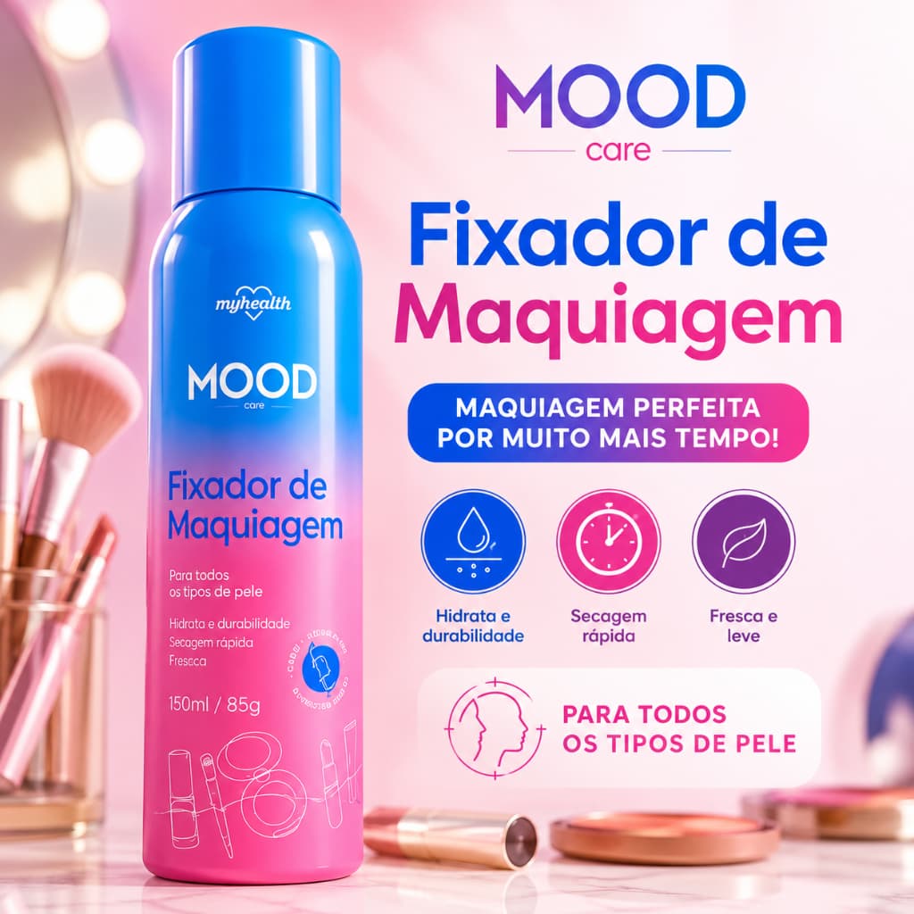 Spray Fixador de Maquiagem My Health Mood 150ml Secagem Rápida Fixação Duradoura Longa Duração