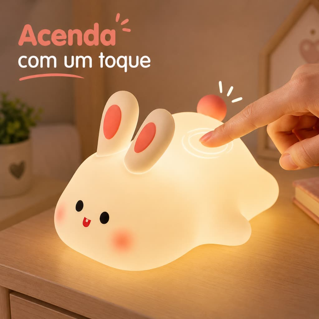 Luminária Coelhinho Branca Infantil Luz Suave USB Decorativa Para Presente