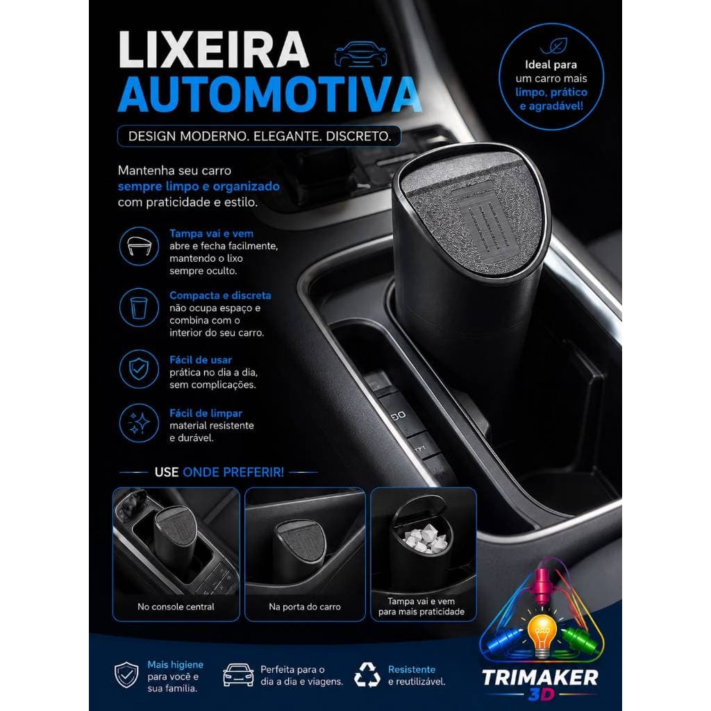 Lixeira automotiva de encaixe porta copos carro particular e Uber
