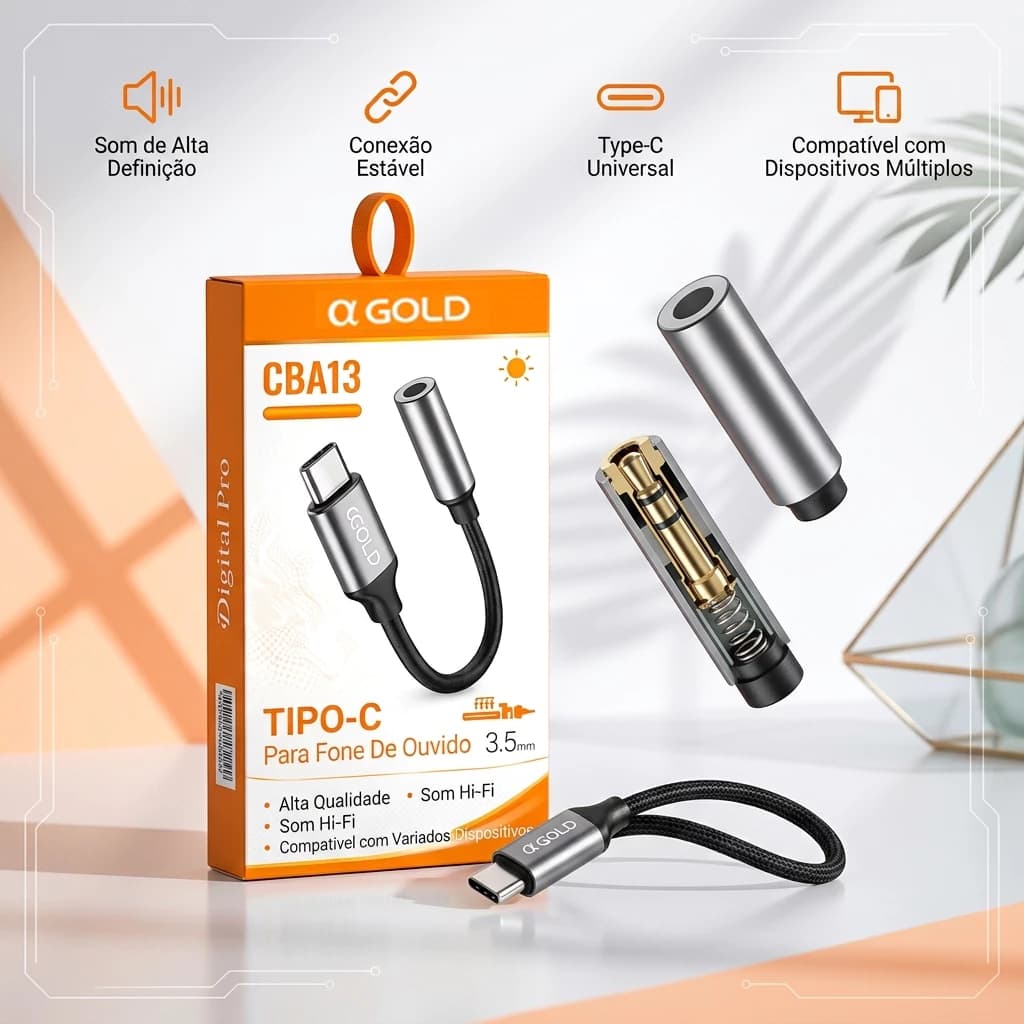 Adaptador USB C Para P2 3.5mm com DAC Áudio HD Fone De Ouvido Tipo C Auxiliar Áudio Celular Android