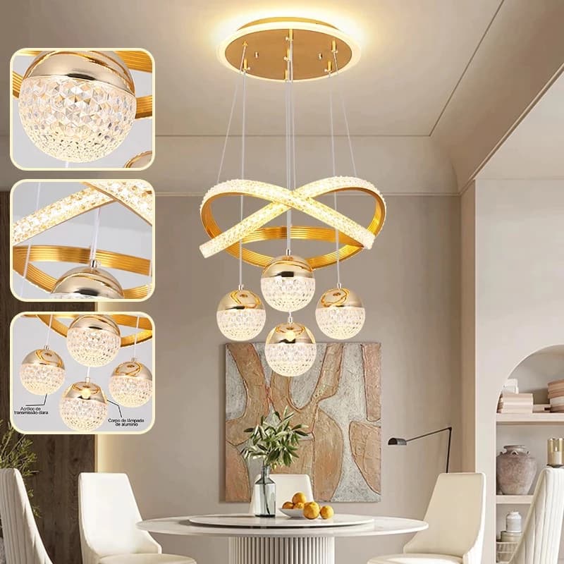 Lustre de Teto LED 3 Cores 110V-220V - Luxo Escandinavo Romântico para Sala de Jantar e Estar -O15/O16