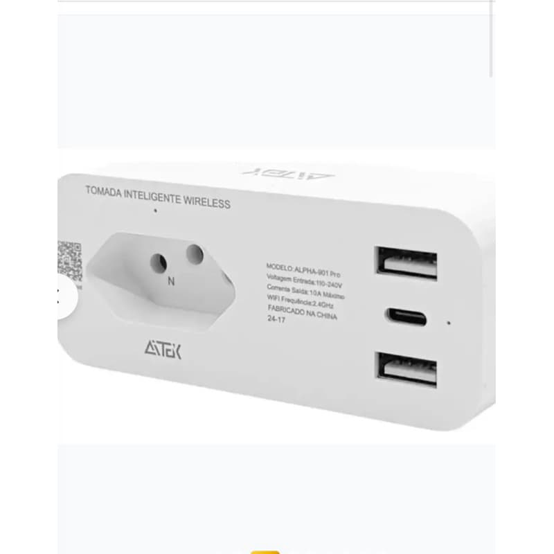 Tomada Inteligente Wi-Fi Aitek 3 Pinos 2 USB 1 Tipo-C Alexa Google