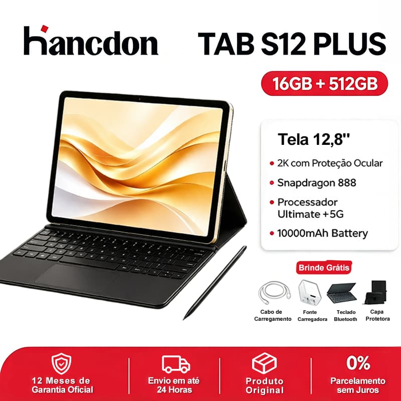 Hancdon Tablet S12 Plus 12.8" FHD+ | 16GB RAM + 512GB | Octa-Core 5G | Bateria 10000mAh  | Envio em 24h