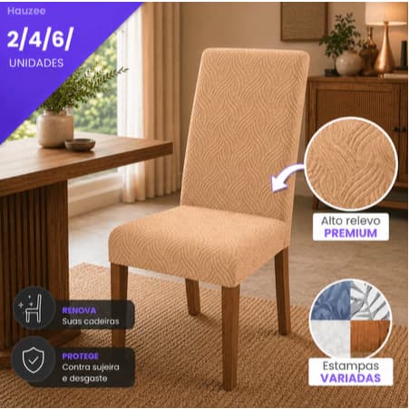 Capa Protetora em Alto Relevo Suede Jacquard 2 4 6 Cadeiras Resistente Premium Kit Lavável Tam Classico