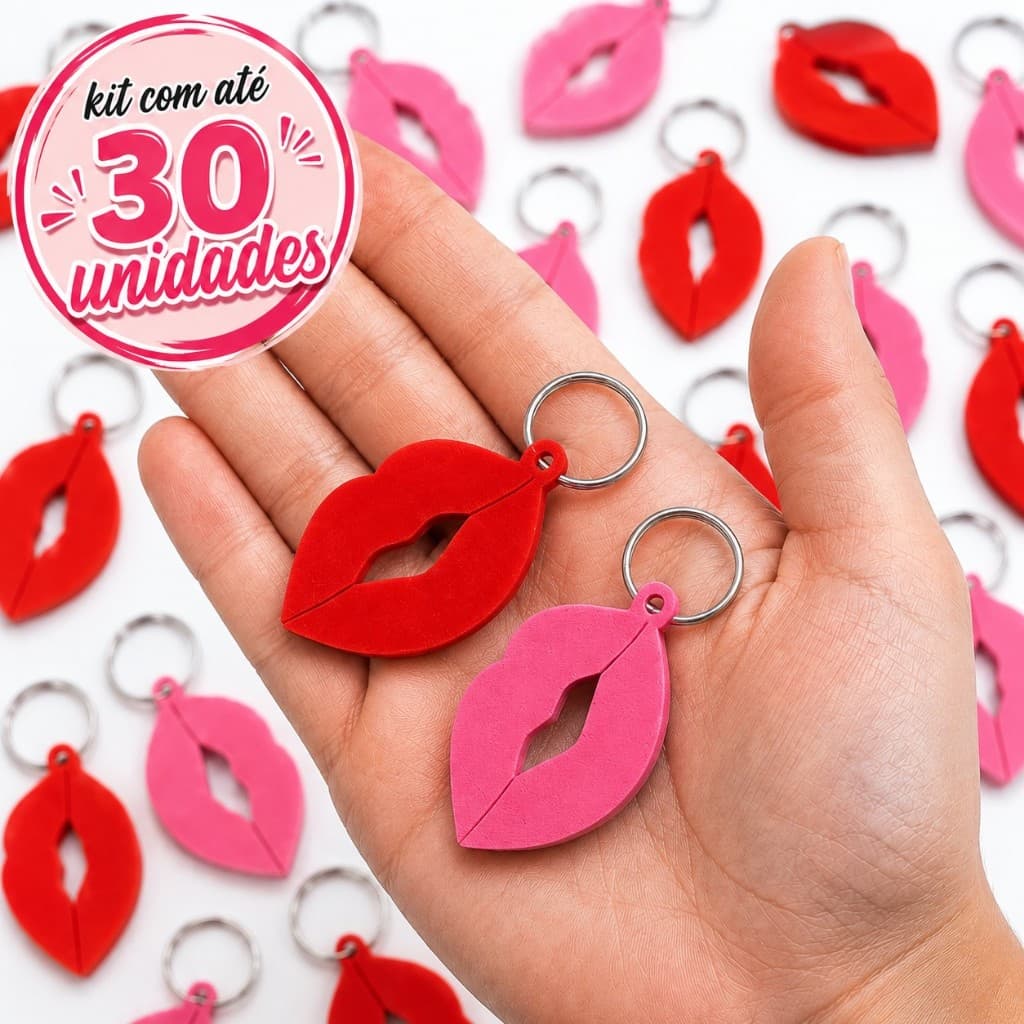 Chaveiro boca beijo Lembrancinha de Boquinha Pink para Mimos Festas kiss e batom lembrancinha chique