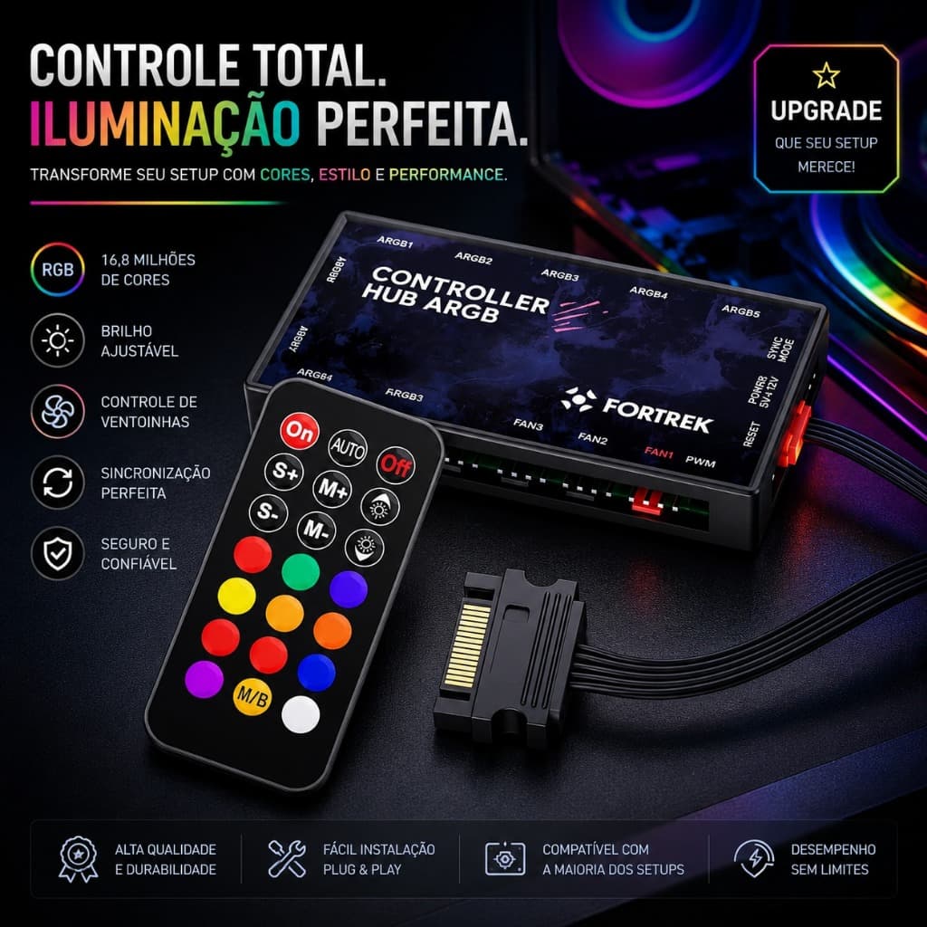 CONTROLADORA ARGB 5V 3 PINOS 7 PORTAS MAIS 6 PORTAS PWM MODELO FORTREK