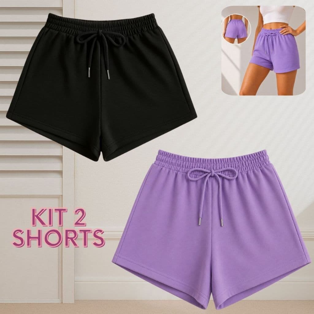 Kit 2 Shorts Femininos Básico Casual Confortável Verão