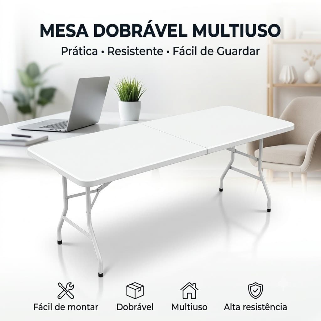 Mesa Dobrável De Camping Portátil Multifuncional 180cm Branca Resistente