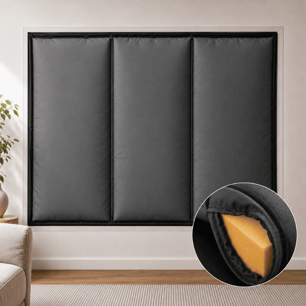 Cortina Blackout Acolchoada Anti Ruído Térmica Velcro Sem Furar Janela Quarto Sala 3 Tamanhos