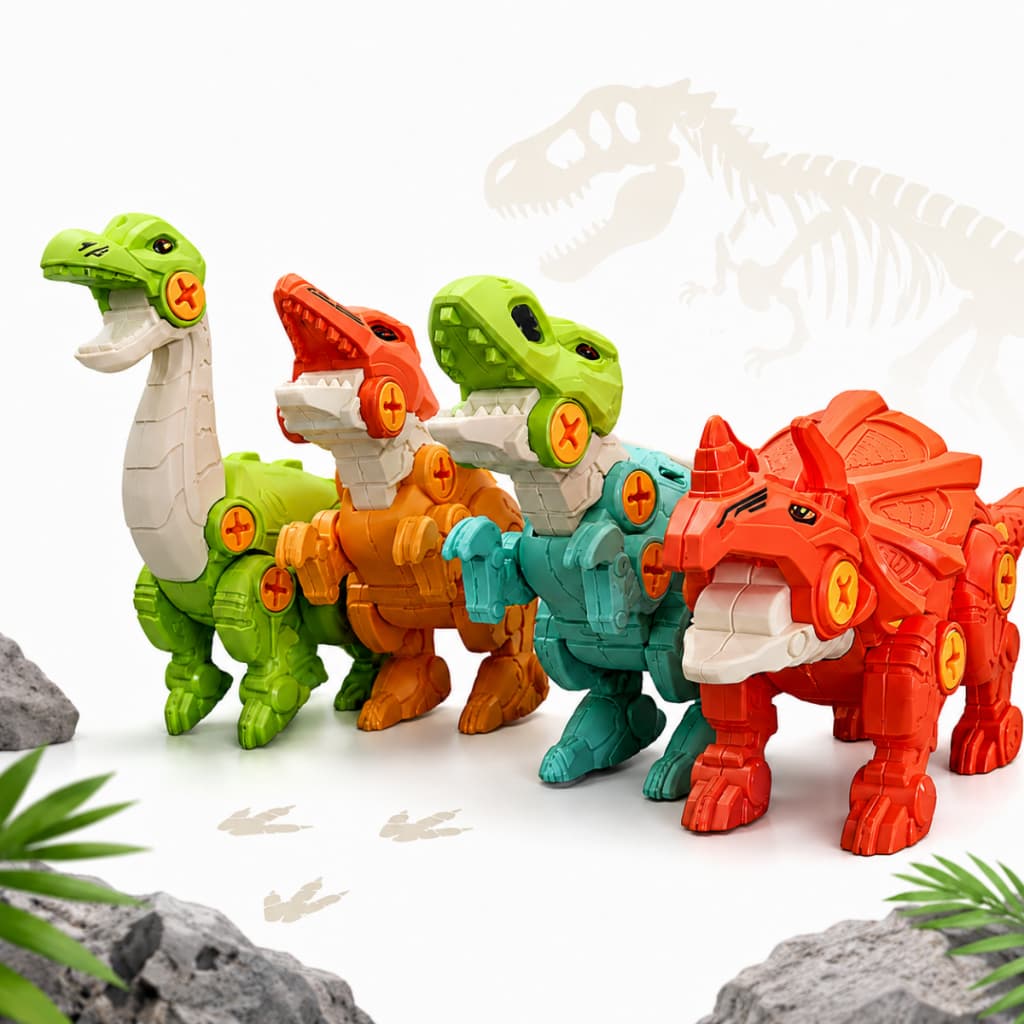 Kit 4 Dinossauro Brinquedo Dino Monta Desmonta C/ Ferramentas
