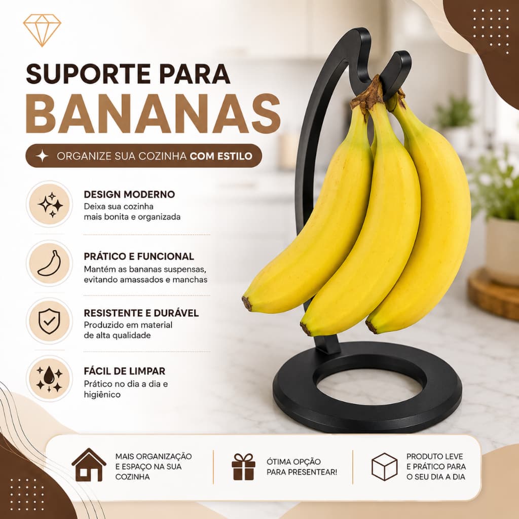 Suporte para Frutas de Mesa I Organizador de CozinhaI  Porta Frutas Suspenso Fruteira I Decorativa