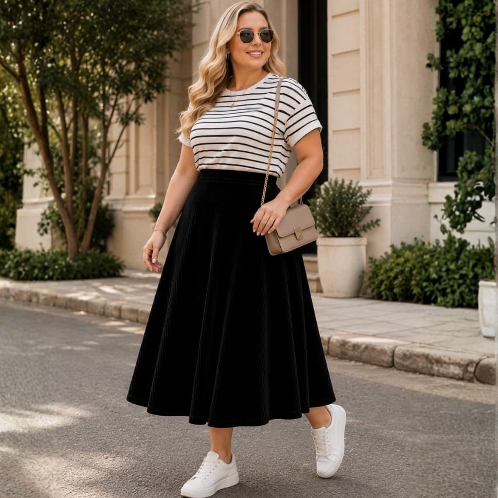 Saia Plus Size Feminina Midi Cintura Alta Moda Evangélica Social Elegante Casual Confortável Tamanhos Grandes