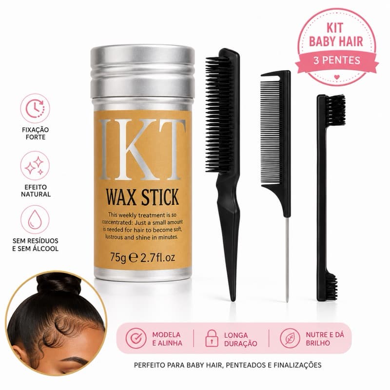 Kit Alinhadinho Cera Modeladora + Escovas para Baby Hair