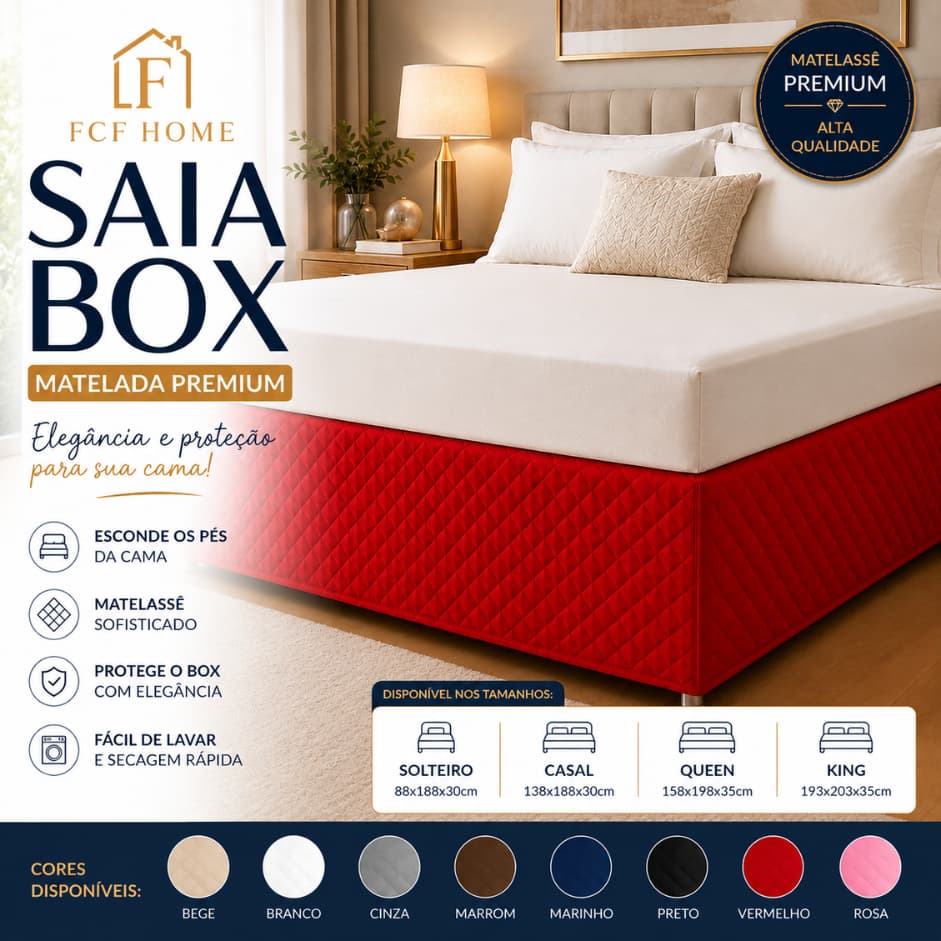 Saia para Cama Box com Elástico Matelada Ultrasonic 200 Fios Solteiro, Casal, Queen e King Super Proteção