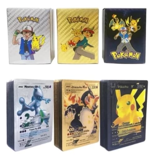 Kit Cartas Pokémon 55 Peças Gold e Prata Edition Cards Raros e Colecionáveis