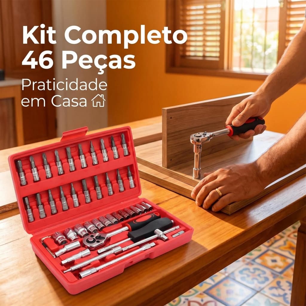 46 Piece Tool Kit Socket Set Reversible Ratchet Wrench With Case Tool Set